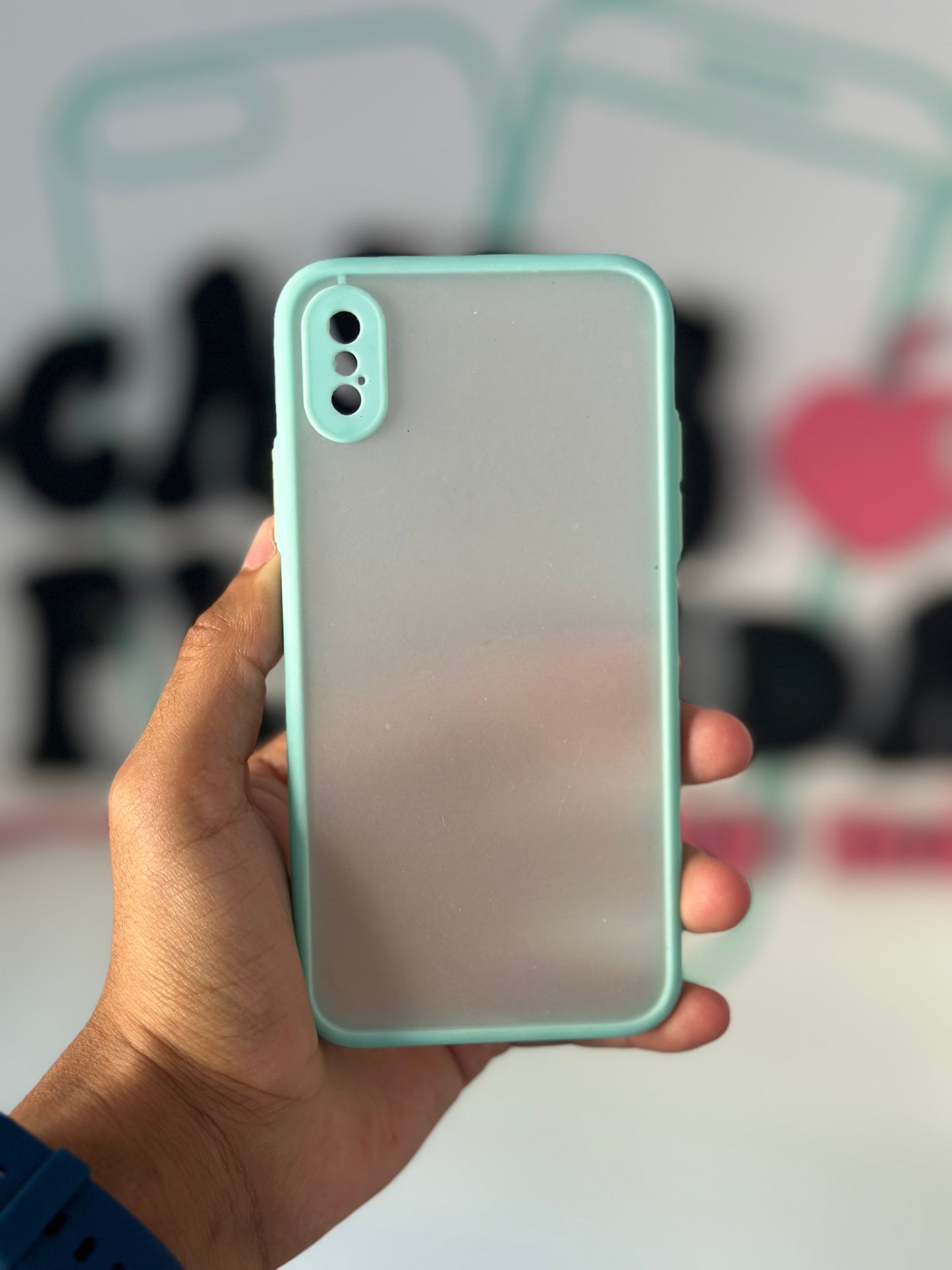 CASE TRANSPARENTE CON VERDE AGUA.