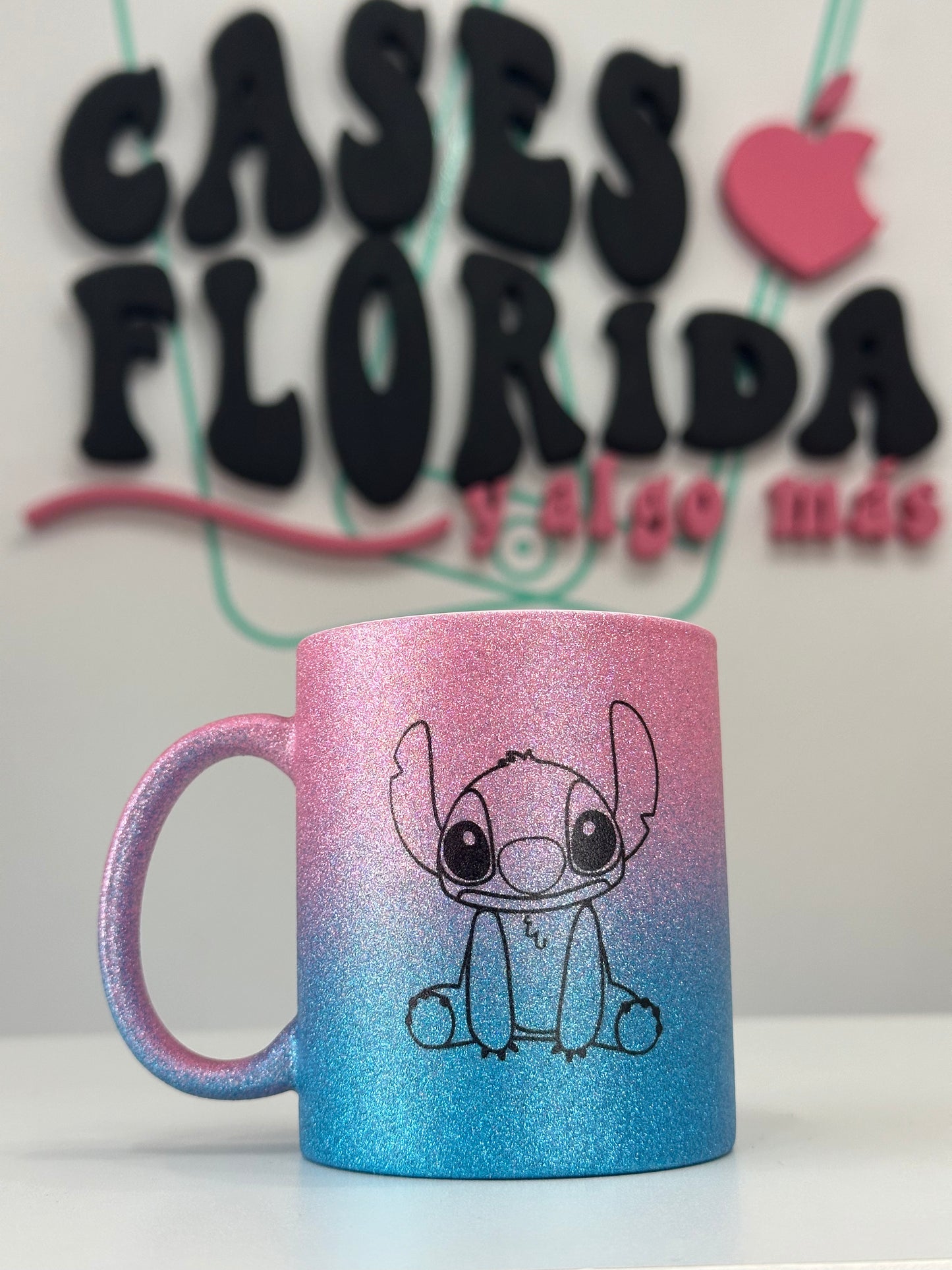 Taza de glitter con diseños