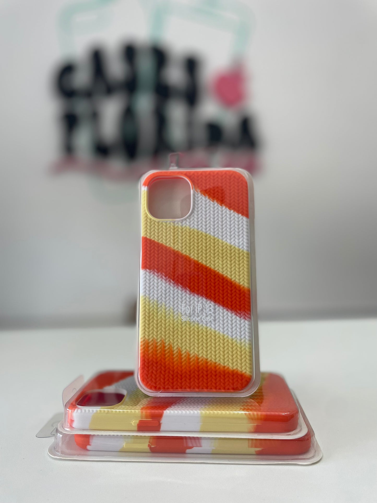 Case Silicona Texturizada - Naranja y Blanco