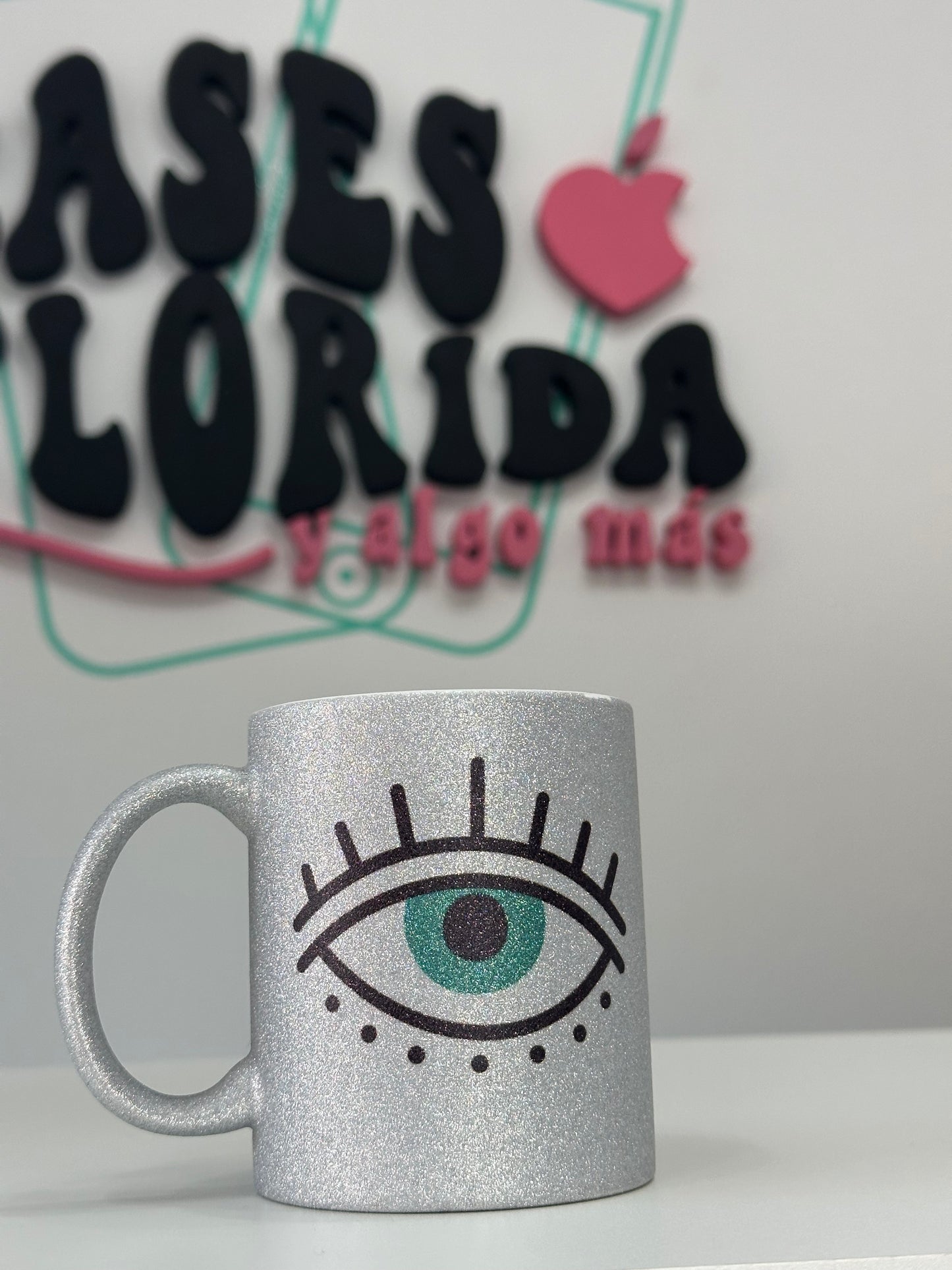 Taza de glitter con diseños