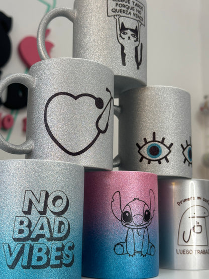 Taza de glitter con diseños